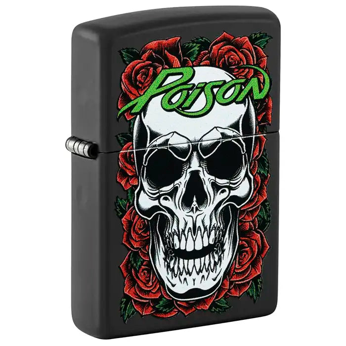 Zippo – Poison «Hodeskalle med Roser» Motiv – Black Matte Lighter