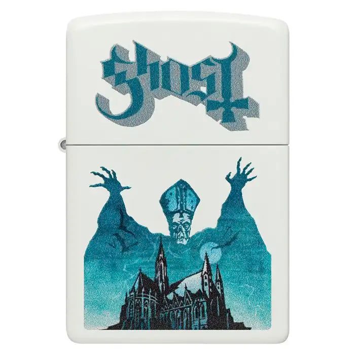Zippo – Ghost «Papa Emeritus over Cathedral» – White Matte Lighter