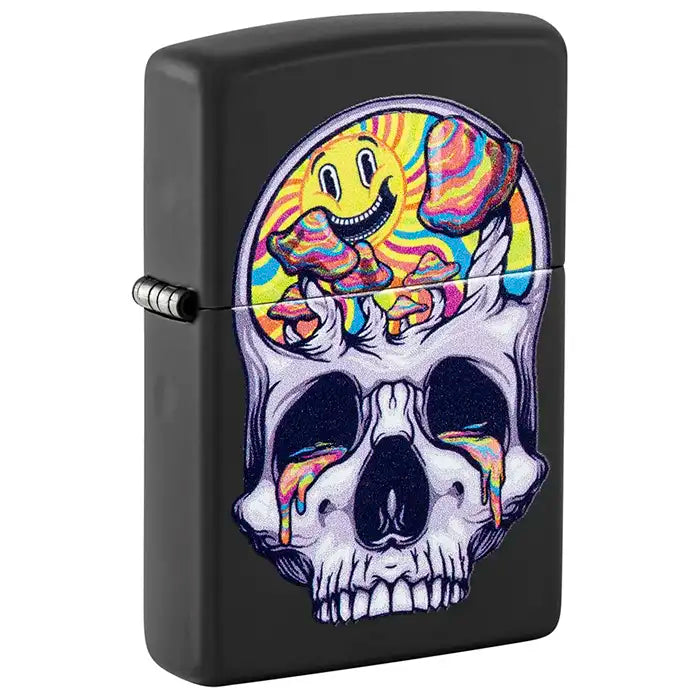 Zippo Lighter - Blacklight Skull Design - Matte Black Lighter
