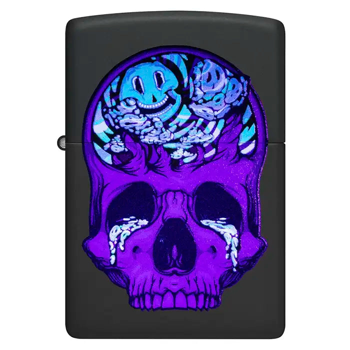 Zippo Lighter - Blacklight Skull Design - Matte Black Lighter