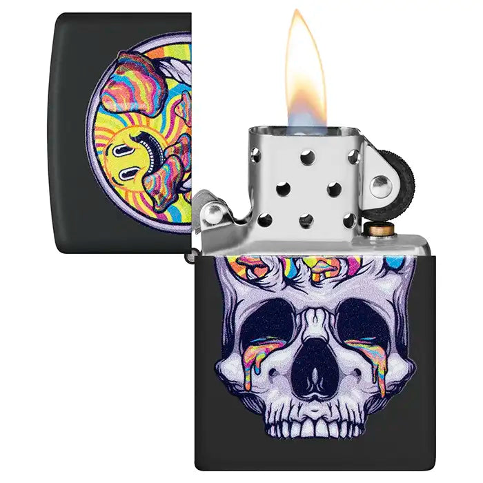 Zippo Lighter - Blacklight Skull Design - Matte Black Lighter