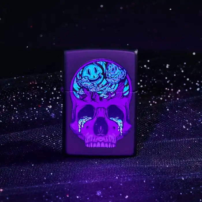 Zippo Lighter - Blacklight Skull Design - Matte Black Lighter