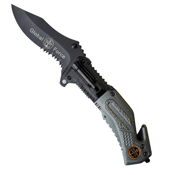 Tactical Rescue Knife with Route Breaker, Seat Cutter and LED Light