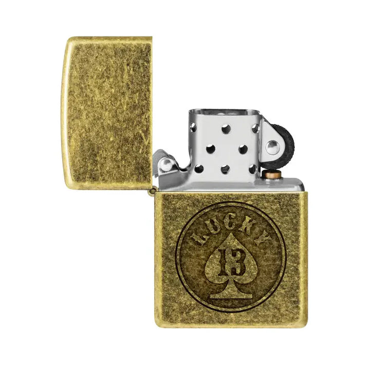 Zippo - Lucky 13 Motiv - Antique Brass Lighter