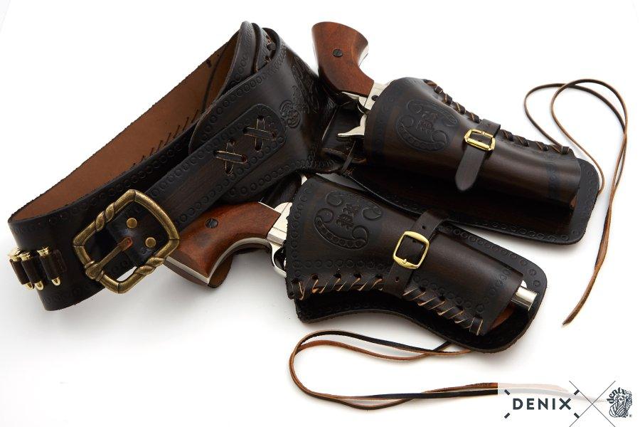 Denix - 2pcs Western Leather Holsters for Revolver with Belt - Double - Game-On.no