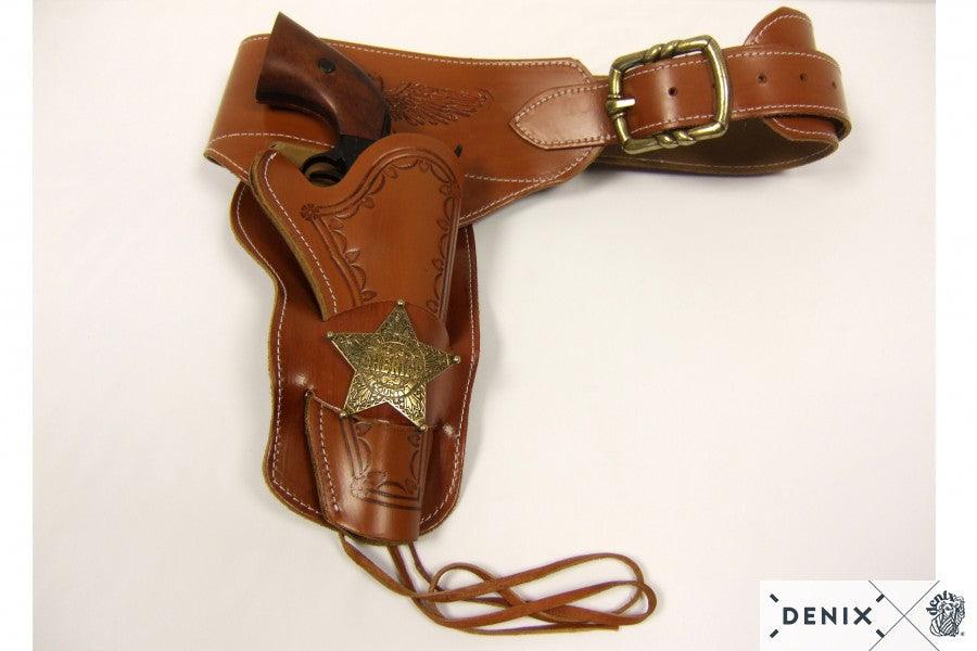 Denix - Sheriff Leather Holster for Revolver with Belt - Right-Handed - Game-On.no