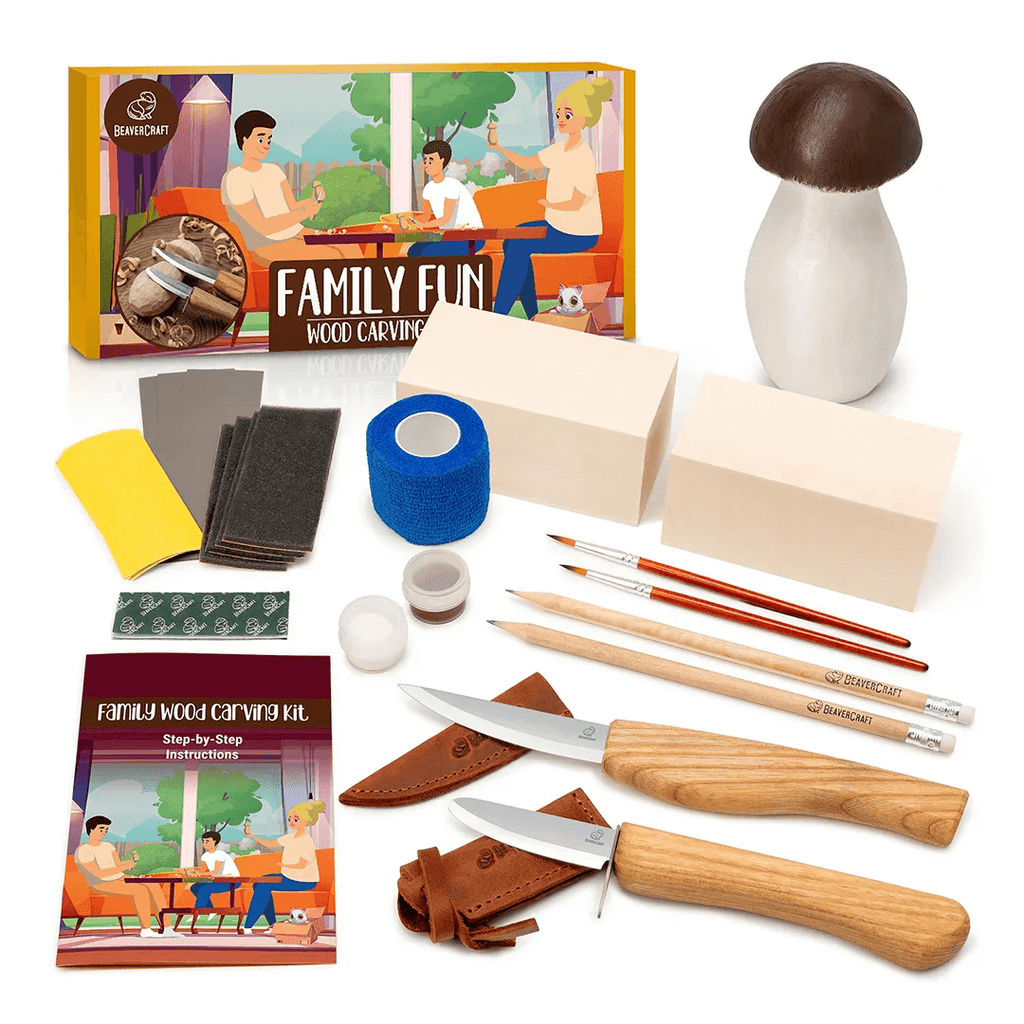 DIY09 Family Wood Carving Set - 2 stk knive - Alt hvad du skal bruge medfølger! - Game-On.co.uk