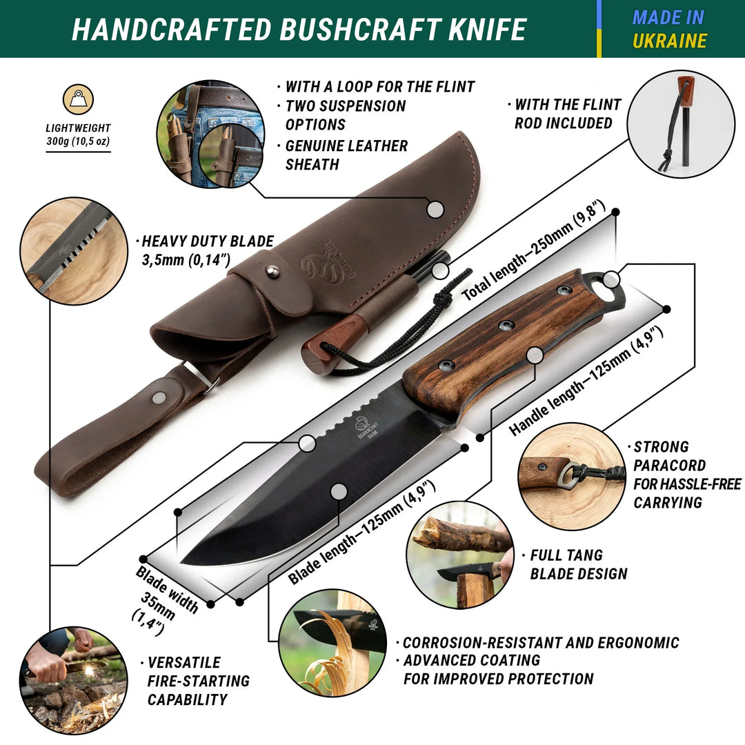 Dusk Turkniv - Karbonstål og Valnøtt med Tennstål og Paracord - Game-On.no