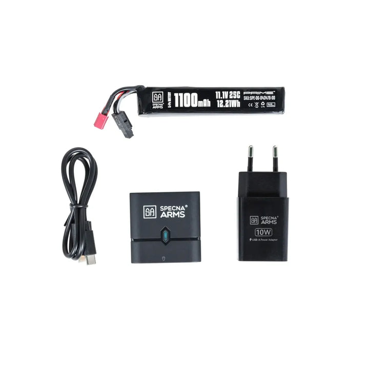 Specna Arms - Nano Lader Sett med 11.1V 1100mAh Li-Po Batteri - T-Deans Plugg