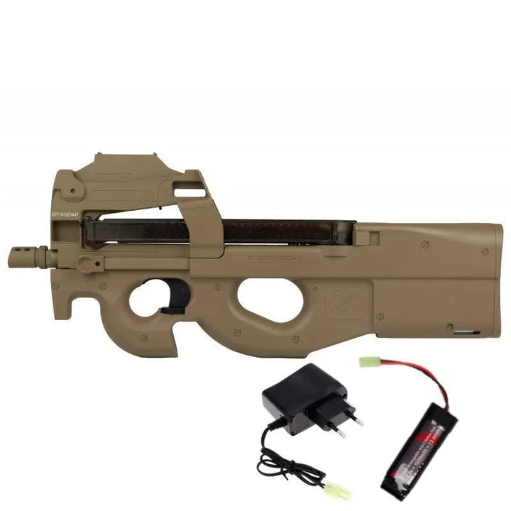 Rifle Airsoft eléctrico FN P90 con mira de punto rojo (PAQUETE) - TAN