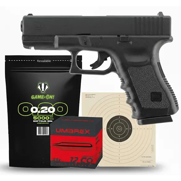 Glock 19 co2 komplett startpakke - 25x12g & 5000 kuler – GameOn.eu