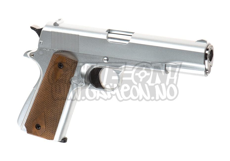 HFC - M1911 Gassdrevet Softgun Pistol uten Blowback - Sølv - Game-On.no