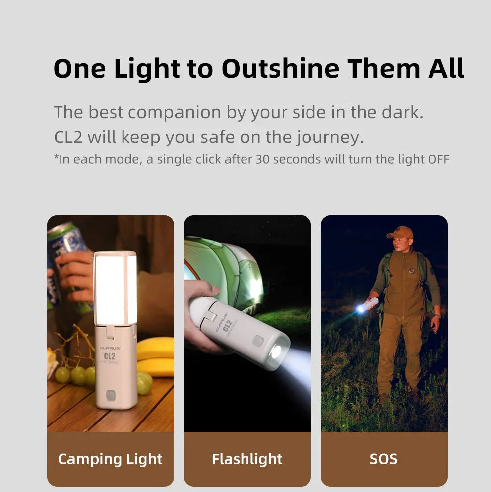 Klarus - CL2 Hvit - Oppladbar Turlykt med Oppheng - 750 Lumen - Game-On.no