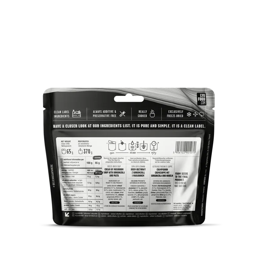 LYOFOOD Creamy Mushroom Soup – Glutenfri kremet soppsuppe for tur - Game-On.no