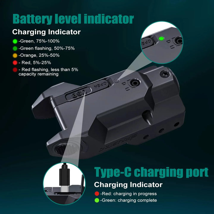 Micro Grønn Laser til Våpen - 21mm Rail - Oppladbar - Game-On.no