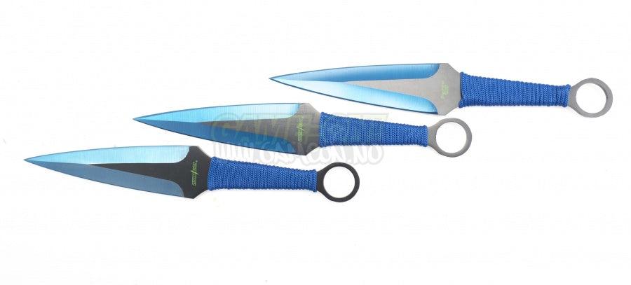 Perfect Point Blue Kunai Throwing Knife Set - 3pcs with Sheath - Game-On.no