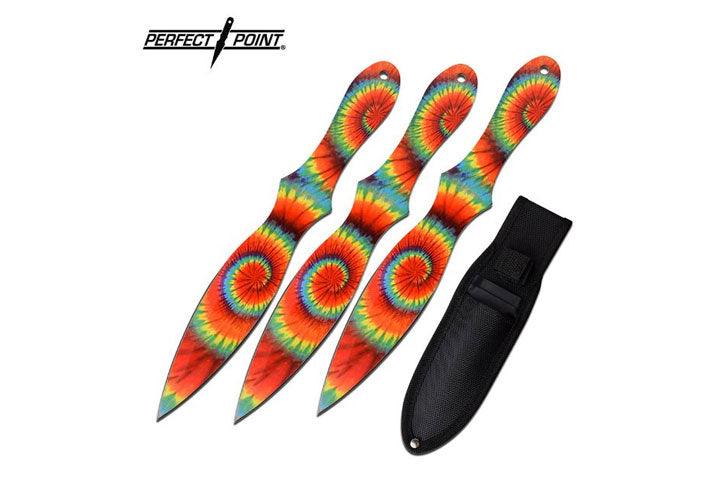 Perfect Point - Rainbow Throwing Knife Set with Sheath - 3pcs - Game-On.no