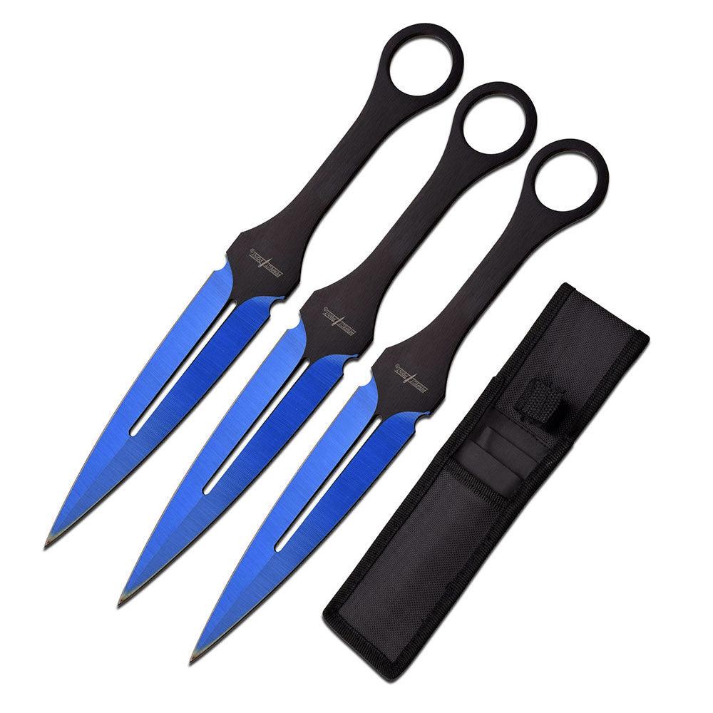 Perfect Point - Tactical Blue Throwing Knives 9 with Sheath - 3pcs - Game-On.no