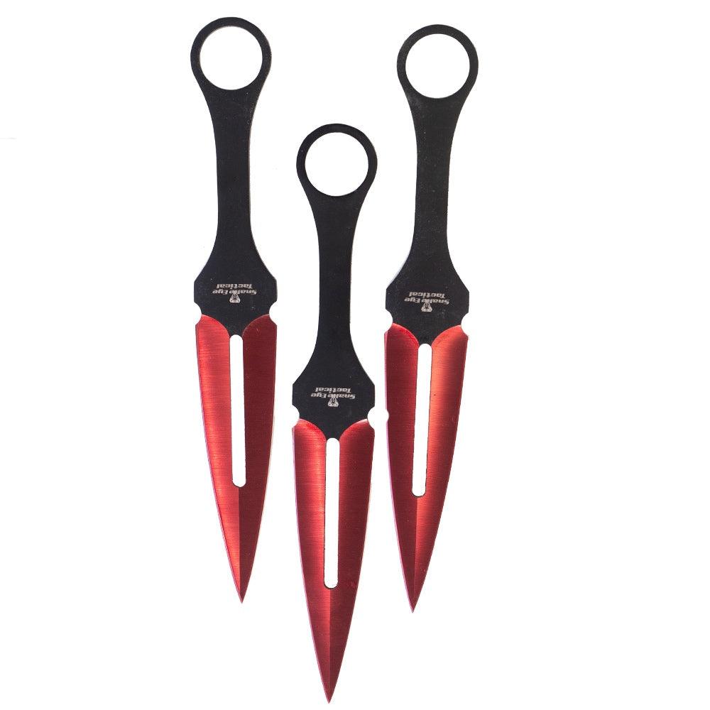 Perfect Point - Tactical Red Throwing Knives 9 with Sheath - 3pcs - Game-On.no