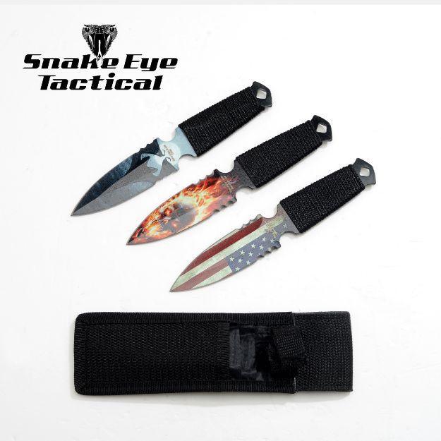 SE - 3 Motif Throwing Knife Set with Sheath - 3pcs - Game-On.no