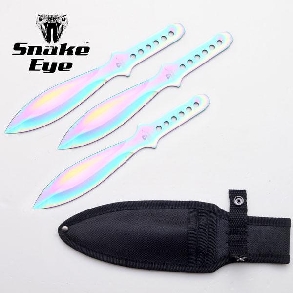 SE - Large throwing knives Rainbow - 3pcs with sheath - Game-On.no