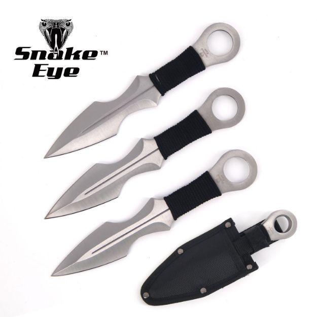 Snake Eye Chrome Throwing Knife Set - 22cm - 3pcs with sheath - Game-On.no