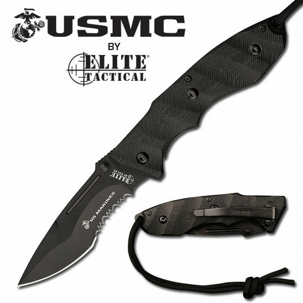 US Marines - Elite Tactical Folding Knife G10 - Schwarz - Game-On.no