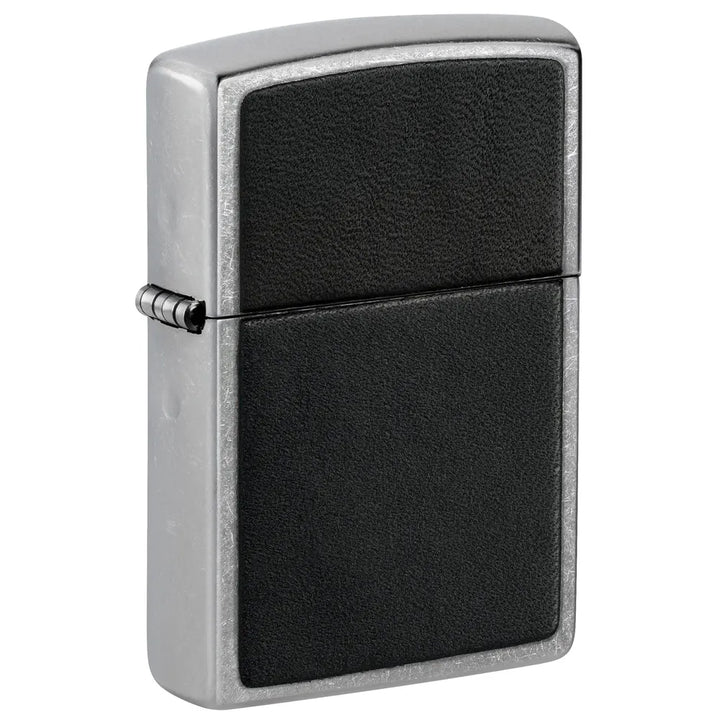 Zippo - Black Leather Emblem - Street Chrome Lighter - Game-On.no