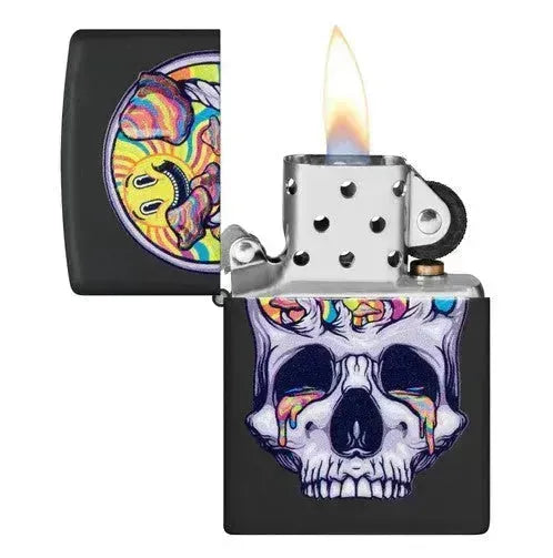 Zippo - Blacklight Skull Design - Matt Svart Lighter - Game-On.no