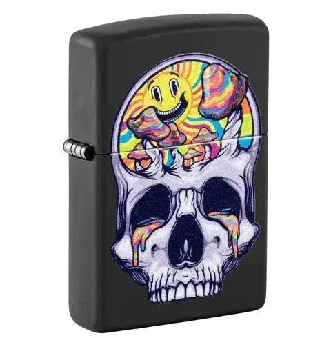 Zippo - Blacklight Skull Design - Matt Svart Lighter - Game-On.no