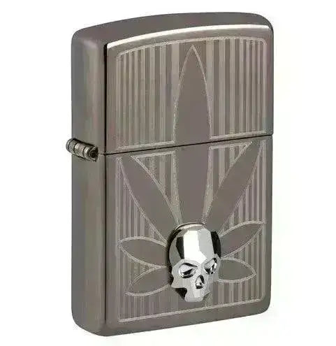 Zippo Lighter - Cannabis og 3D Hodeskalle - Game-On.no