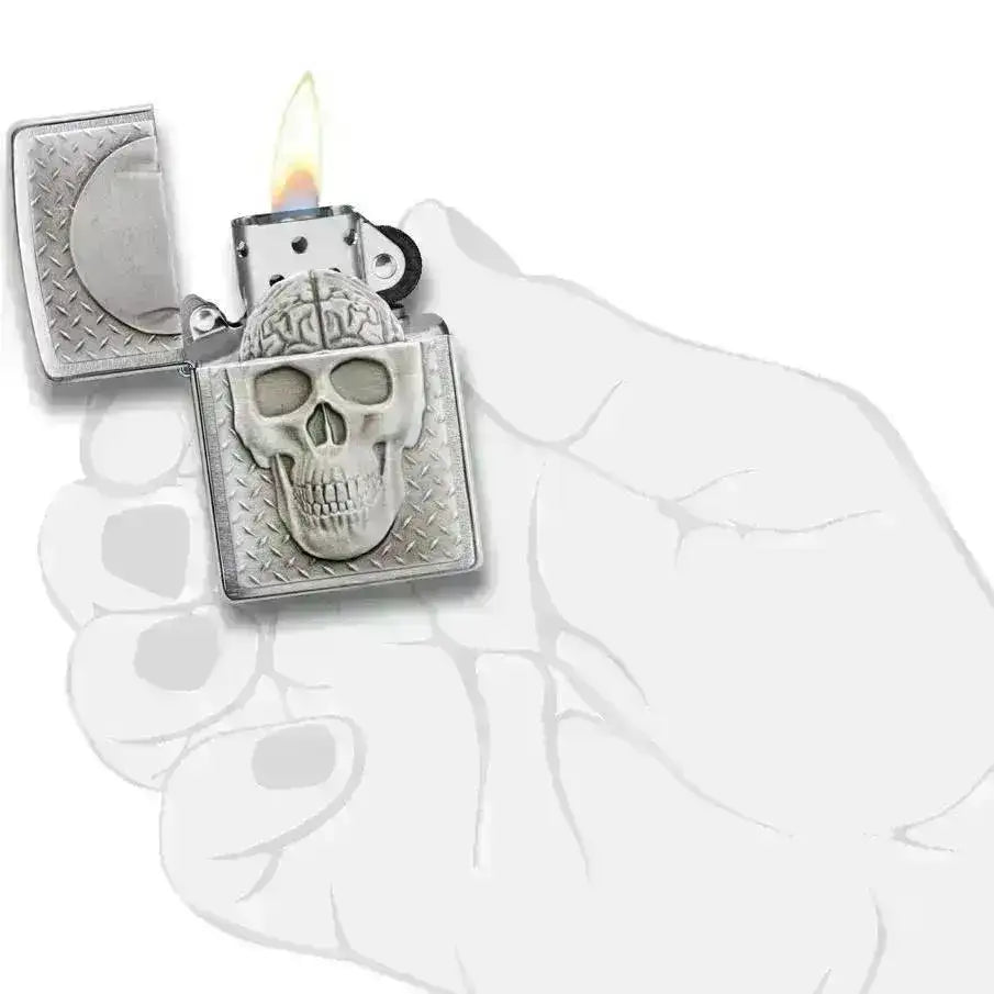 Zippo Lighter - Skull with Brain Surprise - Game-On.no
