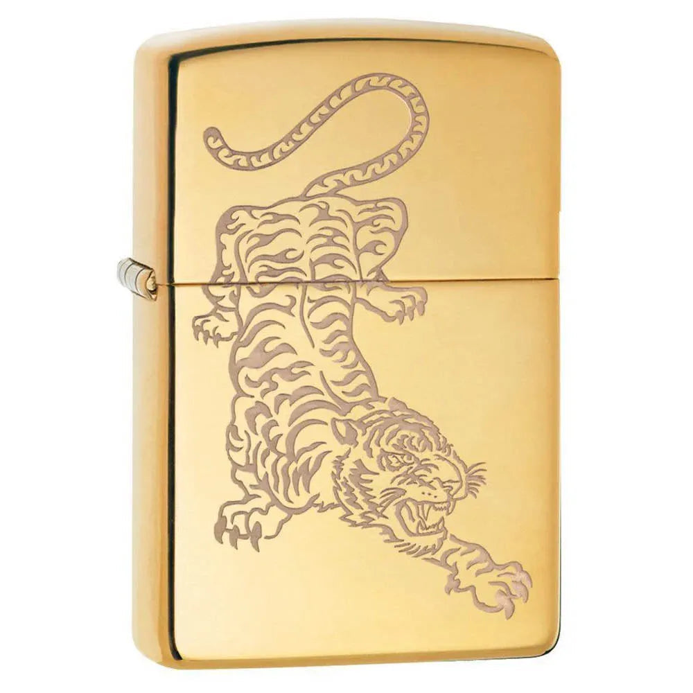 Zippo - Tiger på Hochpoliertes Messing - Game-On.no